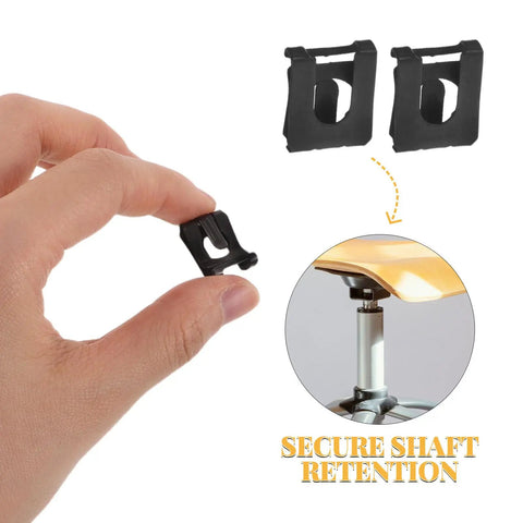 Hand holding 30-Piece Gas Lift Retaining Clips For Chair Cylinders M8 External Snap Ring, showing use in chair stability.