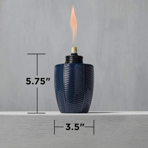 Glass Table Torch Set For Outdoor Patio Vibe, Herringbone Blue 3-Pack, 5.75 Inch Decorative Torch with flame