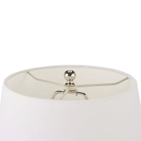Close-up of the shade and finial of Grey Organic Gourd Ceramic Table Lamp for Bedroom, Living Room, Dining, Entryway.