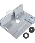 Heavy Duty Router Table Insert Aluminum Flip Plate With Adjustable Miter Guide Rail And Crisp Scale Markings For Dead On Edge Cuts And Shop Ready Performance In Any Fine Woodworking Space, top view showing precision features.