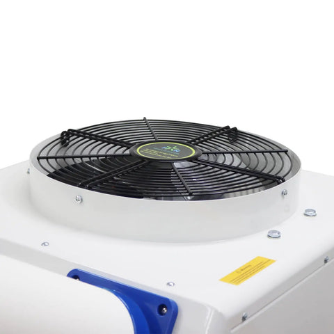 Top Shelf Portable Air Conditioner With 18700 Btu H Commercial Spot Cooler And 14L Water Tank Knockout Cooling Power Smooth Operator That Keeps Your Shop Chill All Day Long Indoor Outdoor 110V top view of motor and fan system