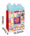 Two Pack 12.6 Inch Large Happy Birthday Gift Bags With Tissue Paper For Birthday Party Supplies Colorful Cheerful Design