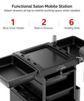 Sturdy Salon Trolley With Lock And Six Drawers, Hot Tools Holder, Wheels, Hair Cart Organizer For Barbers And Cosmetologists