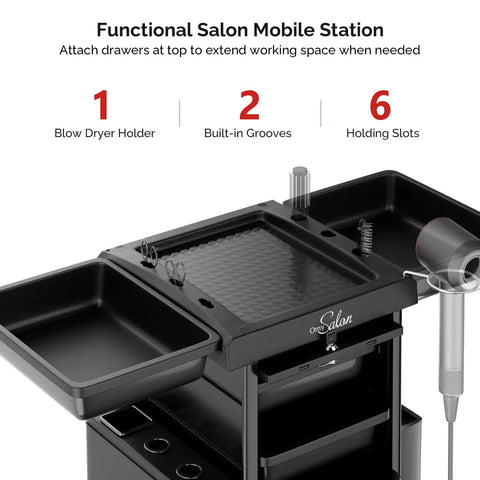 Sturdy Salon Trolley With Lock And Six Drawers, Hot Tools Holder, Wheels, Hair Cart Organizer For Barbers And Cosmetologists