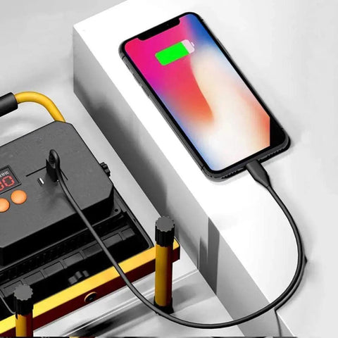 Spot Lighting 500W 130 LEDs Floodlight Tripod Stand Portable Rechargea,，，connected to a smartphone charging with a power source.