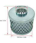 Round Hole Suction Strainer For Pumps, Plated Steel 1.5 Inch Thread, Rust Resistant And Debris Guard, industrial view with measurements