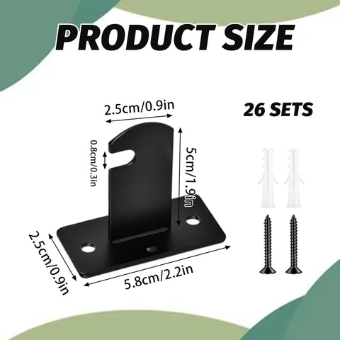 26 Piece Gridwall Mount Brackets Black With Screws And Wall Anchors, product size details with bracket dimensions and screws shown