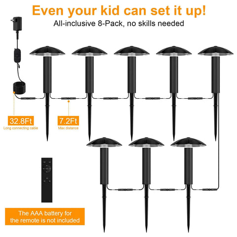 8 Pack Low Voltage Landscape Lighting Kit With EZ All In One Setup For Quick Install Dusk To Dawn Auto On Off Timer layout diagram