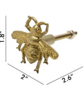 Set Of 6 Vintage Gold Zinc Bee Shape Cabinet Knobs For Doors Drawers And Dressers With Decorative Metal Hardware Pulls For Home Furniture In Antique European Style, close-up view showing dimensions and gold finish.