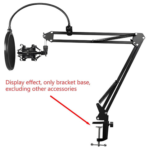Heavy Duty C Clamp Desk Mount For Swing Arm Lights Monitors And DIY Projects Secure Adjustable Clamp Base For Desks Workbenches And Benchtop Setups And Microphones shown holding a microphone arm