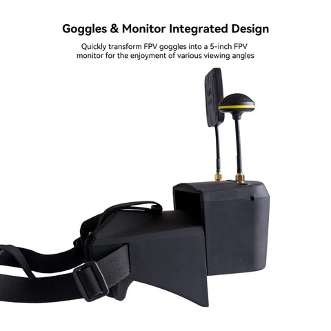 All In One FPV Goggles With DVR And Real Time Video, 5.8G 40CH, 5 Inch Screen, side view showing dual antennas