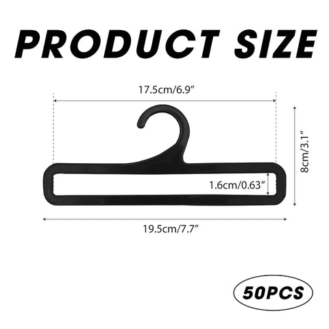 Product dimensions of Set Of 50 Black Plastic Hangers For Home And Retail Display, 7.7 Inch Long, multipurpose space saver racks.