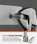 Close-up of a wrench using the 39 Piece Bolt Extractor Kit With Left Hand Drill Bits And Multi Spline Extractors to remove a bolt