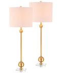 Dope Brass LED Table Lamps Set of 2 With Crystal Bases Mid Century Modern Sputnik Design For Living Room Or Bedroom White Linen Shade