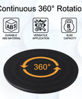 8 Inch Heavy Duty Turntable Stand With Non Slip Swivel Base And Steel Ball Bearings, 360 Degree Rotation For Plants Monitors TVs Models And Crafts, Built Tough With Smooth Jam Free Spin, showing 360° rotation icon on black base