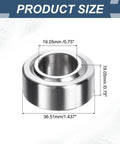 Heavy Duty COM12T Spherical Plain Bearings Pair 3/4 X 1 7/16 X 3/4 Chrome Steel Bushings showing dimensions 19.05mm and 36.51mm.