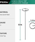 120 Pack of 6-Inch Landscape Staples With Circle Top Galvanized Steel Spikes, 11-gauge, rust-proof steel design