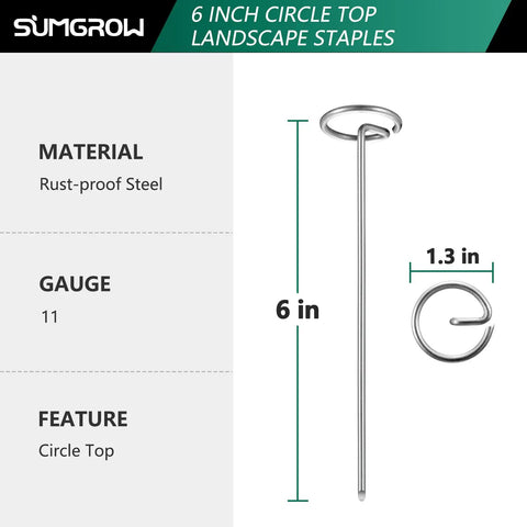 120 Pack of 6-Inch Landscape Staples With Circle Top Galvanized Steel Spikes, 11-gauge, rust-proof steel design