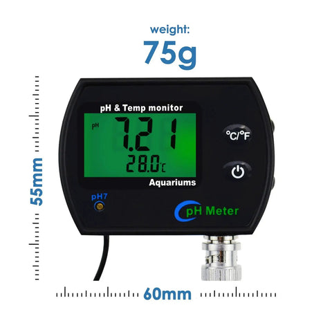 Heavy Duty PH And Temperature Water Quality Tester Meter With Automatic Temperature Compensation And Illuminated Screen, displaying pH and temp readings.