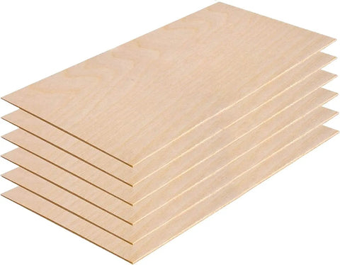 Stack of six Three Millimeter Baltic Birch Plywood One Eighth Inch By Twelve Inch By Twenty Inch BB Grade Ready For Glowforge Laser Printers.
