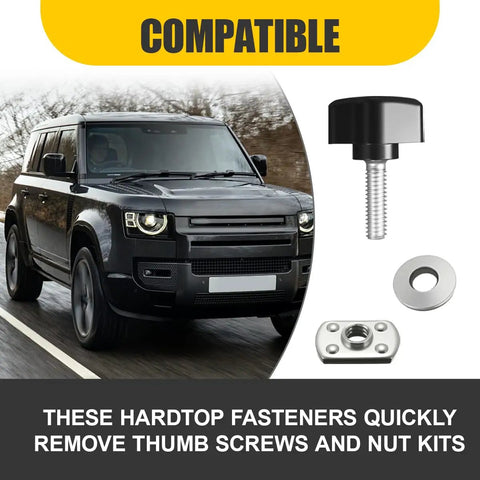 Rock Solid Quick Swap Thumb Screw Kit For Hard Tops And Side Windows Universal Fit with stainless steel fasteners and washers.