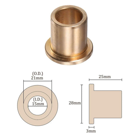 Two Pack Bronze Flange Bearing Sleeves 15mm Bore 21mm OD 25mm Flange Thickness Self Lubricating Bushings For Heavy Duty Industrial Machinery And Equipment Durable Quiet Wear Resistant, bronze flanged sleeve bearing with 15mm bore