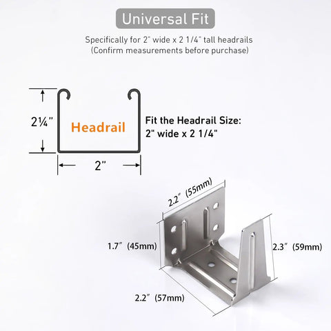 Beefy Center Support Bracket For 2 Inch Horizontal Blinds Fits 2 By 2 One Quarter Inch Headrail ceiling inside and outside mount