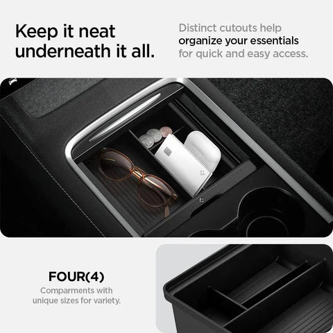 Center Console Organizer for Tesla Model Y 2021 2024 and Model 3 2021 2023, Durable PC Tray with sunglasses, cables neatly stored