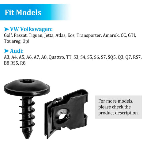 15 Pcs Front Bumper Clips Screws U Nut Kit Replacement For VW And Audi Cars; fits models including Golf, Passat, A3, A4, A5.