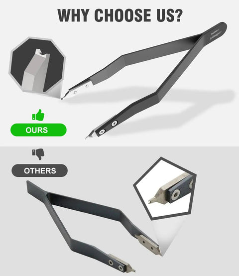 Comparison of 7825 Spring Bar Tweezers and Plier showing superior design for watch band removal compared to others.