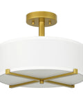 Gold Brass Drum Ceiling Light Fixture With Fabric Shade Modern Semi Flush Mount Three Light Fixture For Living Room Bedroom Kitchen And Hallway That Elevates Your Space For Real With Warm Ambience And Durable Metal Finish