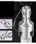 Close-up of Heavy Duty PVC Pipe Threader cuts internal and external threads, fits standard drill, showing precision design.