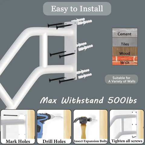 Installation guide for Beefed Up U Shaped Outdoor Stair Handrail With Two Crossbars 26 Inch Wall Mounted Grab Bar in Black Matte Finish.