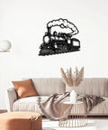 Retro Steam Locomotive Wall Art For Living Room And Office, Industrial Style Decor, Dope Black 20 Inch Metal Sign above sofa