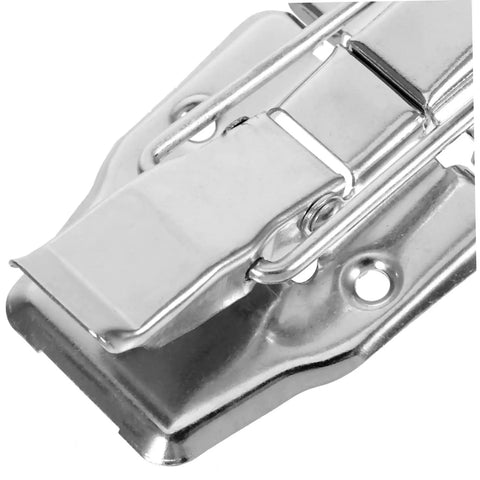 Close-up of a Six Pack Vintage Duckbilled Toggle Latch Kit with screws for wooden boxes, featuring durable steel construction.