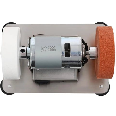 Mini Bench Grinder With Adjustable Speed Table. Electric Sanding Machine with dual grinding wheels for various materials.