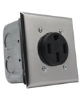 Built Like A Tank 50 Amp Power Outlet Receptacle Nema 14 50R Four Prong Socket mounted on stainless steel faceplate.