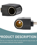 Built Tough AC To DC Car Converter Outlet 12 Volt 500mA Cigarette Lighter Socket Adapter Plug And Play Universal For Every Rig With Heavy Duty Fuse Safety No Sweat Installation Black image showing an AC to DC adapter with black housing.