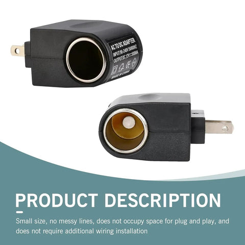 Built Tough AC To DC Car Converter Outlet 12 Volt 500mA Cigarette Lighter Socket Adapter Plug And Play Universal For Every Rig With Heavy Duty Fuse Safety No Sweat Installation Black image showing an AC to DC adapter with black housing.