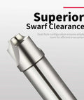 Close-up of corner rounding end mill cutter with straight shank, two flutes, silver metal.