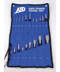 20 Piece Punch And Chisel Set With Rollup Pouch, Built To Last For Metalworking And Carpentry, Four Punch And Chisel Types in pouch
