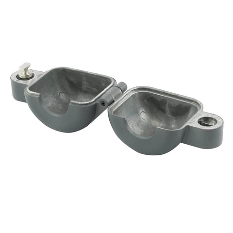 Door Knob Lock-Out Device For Privacy, Diecast Construction in Gray Finish, Opened View Showing Interior and Mounting Mechanism
