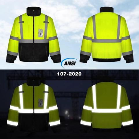 Heavy Duty Class 3 Hi Vis Reflective Jacket For Men, Waterproof Winter Bomber Work Coat, Ansi Compliant Construction Gear Engineered To Crush Your Daily Grind While Keeping You Dry At Any Active Workspace