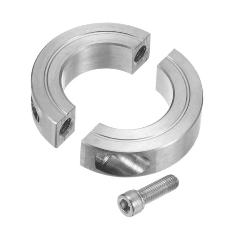 Four Pack Double Split Clamp On Shaft Collar For One And One Quarter Inch Shaft Two Piece Clamping Collar With Two And One Sixteenth Inch Outside Diameter And One Half Inch Thick Made From 304 Stainless Steel Heavy Duty Set Screw Style