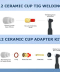 Size 12 Ceramic TIG Welding Cup White For WP 9 To 25 Torch Series shown with adapter kit components