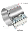Heavy Duty 3.5 Inch Exhaust Clamp Kit 4 Pack Universal Lap Joint Band Clamp Stainless Steel Sleeve Coupler with dimensions and bolts