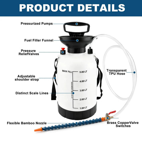 No Fuss 5L Transmission Fluid Pump For ATF And Gear Oil Transfer Smooth Sailing Pro Mechanic Essential For Trucks Suv Differential and Engine Service Repairs with pressure relief valves and adjustable strap.