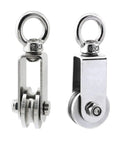 2 Pack U Type Swivel Pulleys 304 Stainless Steel With Duplex Bearings Detachable 360 Degree Rotation Heavy Duty Traction Wheel For Rope Rigging And Towing, front and side view