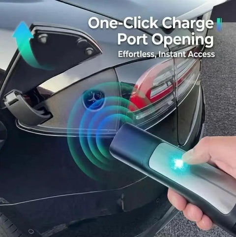 One-Click Charge Port Opening for Level Two Ev Portable Charger For Tesla And Nacs Rides Offering Straight Plug Setup With 32 Amp 240V Power Via Nema 14 50 Outlet And 25 Foot Cord Adjustable Ampage.
