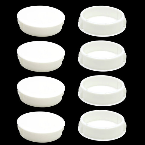 1-1/2 Inch Plastic Hole Plugs Flush Snap-In Round Hole Covers for Cabinets, Furniture, Shelves and Cupboards, White, 8 Pack, front view
